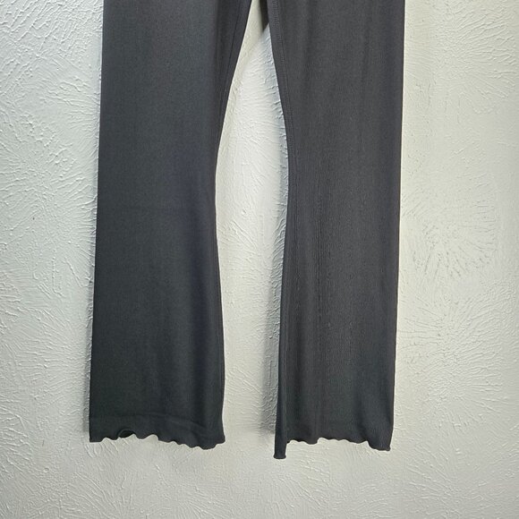 Ribbed Flare Yoga Pants Large Black High Waist Pull on Stretchy Athletic Bootcut - Picture 4 of 12